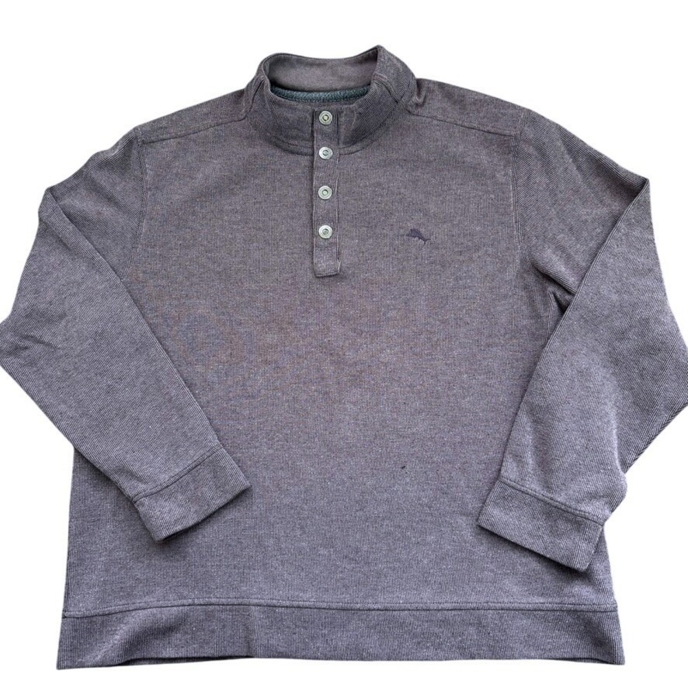Tommy Bahama Size XXL Heather Purple Ribbed Snap Mock Neck Pullover Sweater